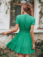 Green V Neck Low Cut Sexy Bow Short Sleeved Waist Length Dress