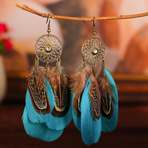 Hollow Sunflower with Diamond Long Tassel Earrings