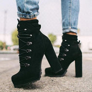 Women's Flock Rivet Square High Heel Autumn Ankle Boots