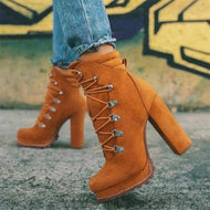 Women's Flock Rivet Square High Heel Autumn Ankle Boots