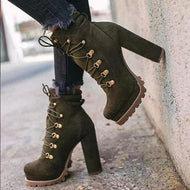 Women's Flock Rivet Square High Heel Autumn Ankle Boots