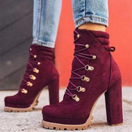 Women's Flock Rivet Square High Heel Autumn Ankle Boots